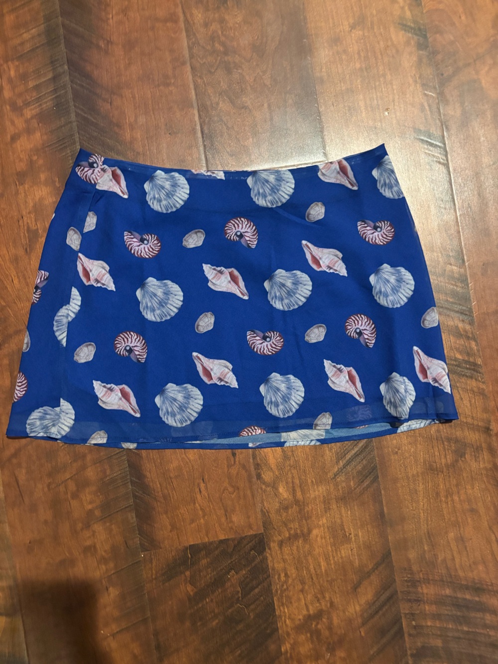 Blue Shell-Print Mini Skirt